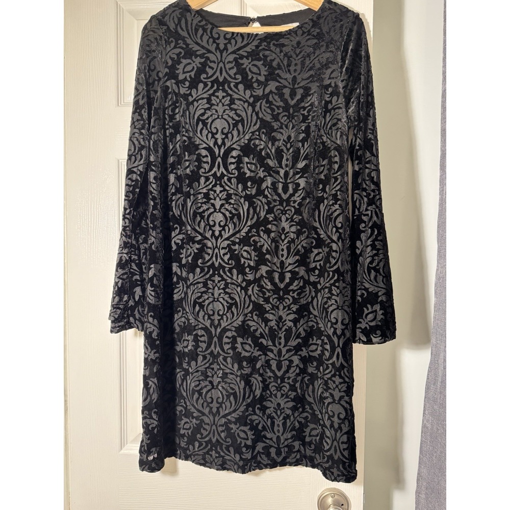 Eci New York Velvet Burnout Shift‎ Dress Sz S Bell Sleeve Tapestry Lagenlook